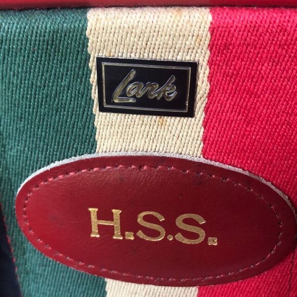 Vintage Lark Nylon and leather travel bag. Stripe trim. - Picture 2 of 10